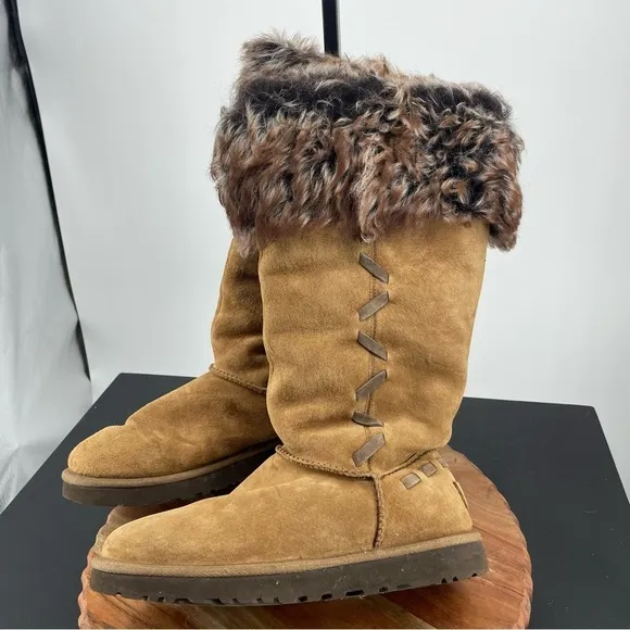 Ugg Australia Rosana Chestnut Boots Size 7 tall fur brown