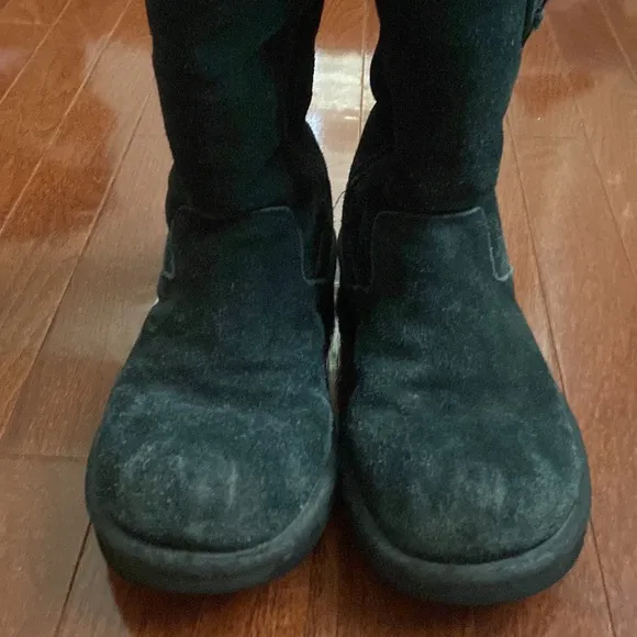 UGG Australia Tall Black Boots with Belted Purple Side Stripe and Side Pocket
