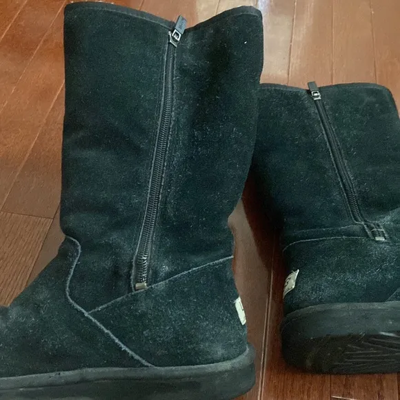 UGG Australia Tall Black Boots with Belted Purple Side Stripe and Side Pocket