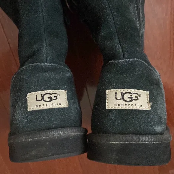 UGG Australia Tall Black Boots with Belted Purple Side Stripe and Side Pocket