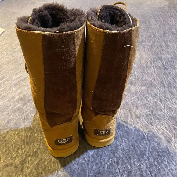 UGG Australia Whitley Youth Chestnut Suede Tall Lace-Up Boots Size 3