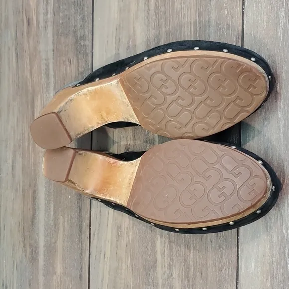Ugg Australia Women Abbie Sheepskin Line Leather Mules Platform Heels shoes