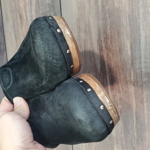 Ugg Australia Women Abbie Sheepskin Line Leather Mules Platform Heels shoes