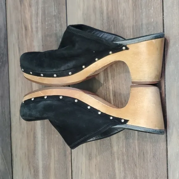 Ugg Australia Women Abbie Sheepskin Line Leather Mules Platform Heels shoes