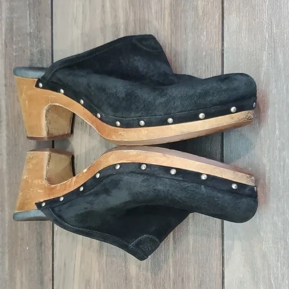 Ugg Australia Women Abbie Sheepskin Line Leather Mules Platform Heels shoes
