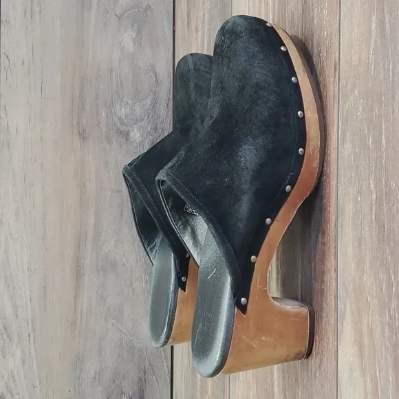 Ugg Australia Women Abbie Sheepskin Line Leather Mules Platform Heels shoes