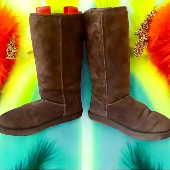 UGG Boots Classic Tall Brown Suede Shearling