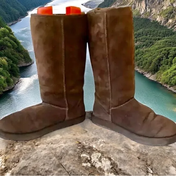 UGG Boots Classic Tall Brown Suede Shearling