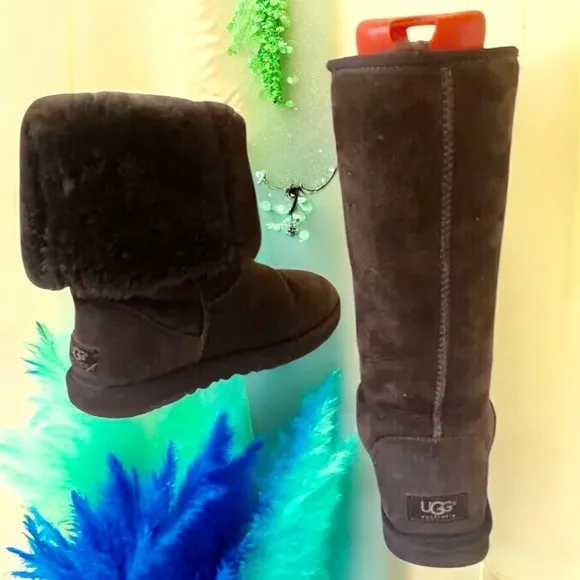 UGG Boots Classic Tall Brown Suede Shearling