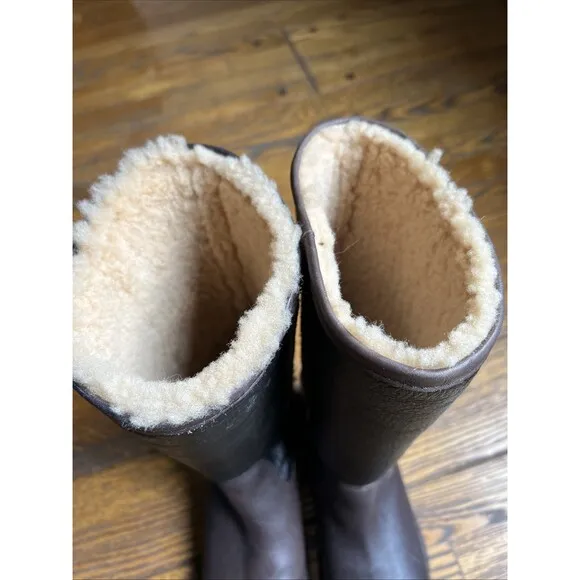 UGG Brooks Women's Size 7 Brown/Black Leather Sheepskin Lined Tall Boots