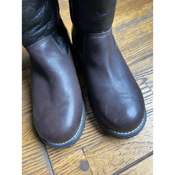UGG Brooks Women's Size 7 Brown/Black Leather Sheepskin Lined Tall Boots