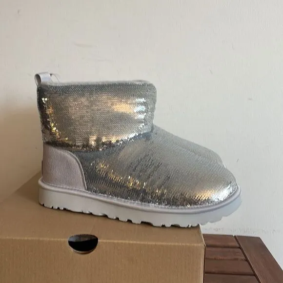 UGG Classic Mini Mirror Ball Boots Silver USA Women 7/UK 5/EU 38