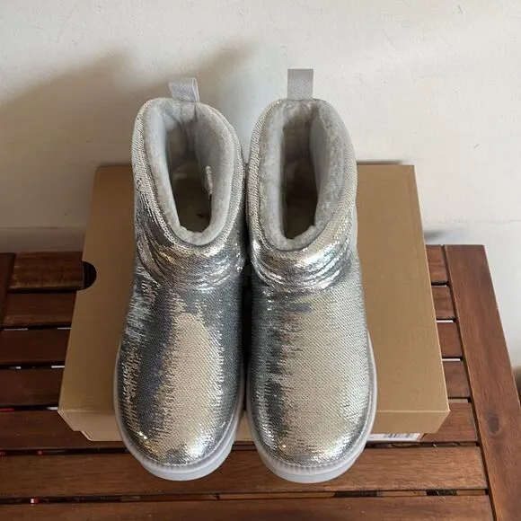 UGG Classic Mini Mirror Ball Boots Silver USA Women 7/UK 5/EU 38