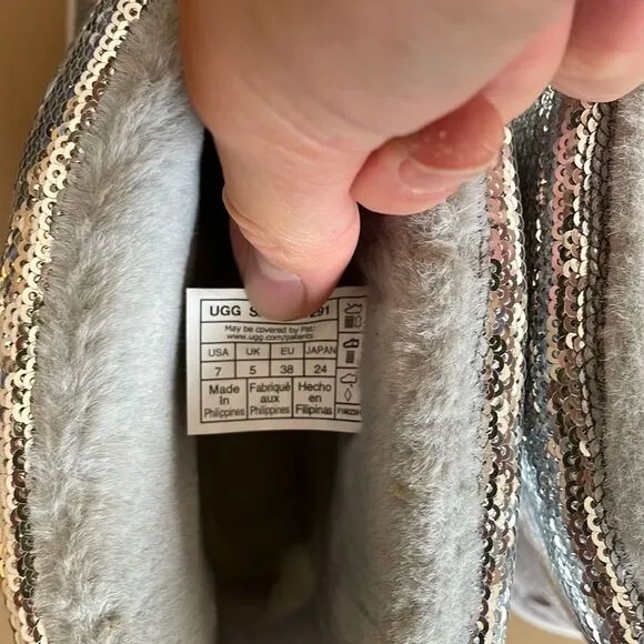 UGG Classic Mini Mirror Ball Boots Silver USA Women 7/UK 5/EU 38