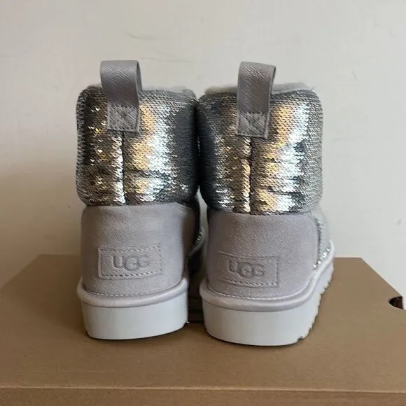 UGG Classic Mini Mirror Ball Boots Silver USA Women 7/UK 5/EU 38