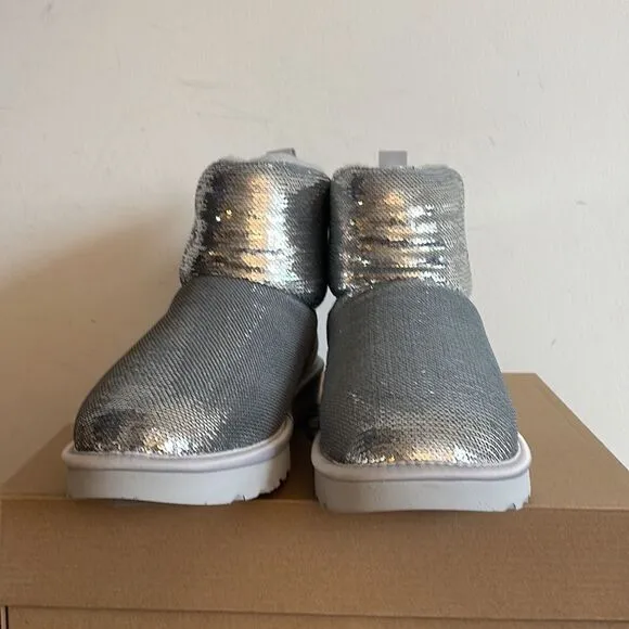 UGG Classic Mini Mirror Ball Boots Silver USA Women 7/UK 5/EU 38