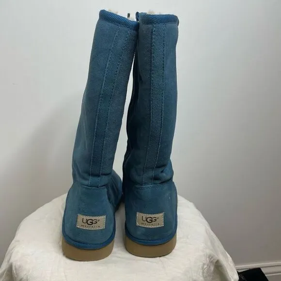 UGG Classic Tall 5235 Leather Sheepskin Winter Boots Sunset Turquoise Blue Zip 8