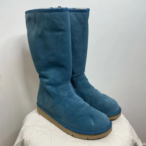 UGG Classic Tall 5235 Leather Sheepskin Winter Boots Sunset Turquoise Blue Zip 8