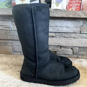 Ugg Classic Tall Boots Suede Leather Solid Black Pull On: 8