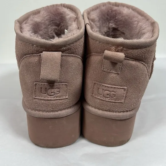 Ugg Classic Ultra Mini Platform Suede Ankle Boots Pink Fur Lined Size 42 9