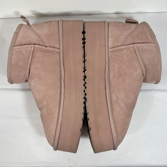 Ugg Classic Ultra Mini Platform Suede Ankle Boots Pink Fur Lined Size 42 9