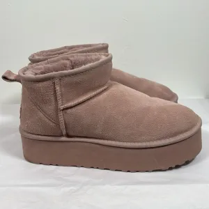 Ugg Classic Ultra Mini Platform Suede Ankle Boots Pink Fur Lined Size 42 9