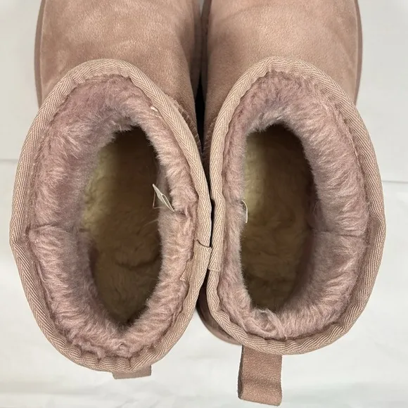 Ugg Classic Ultra Mini Platform Suede Ankle Boots Pink Fur Lined Size 42 9