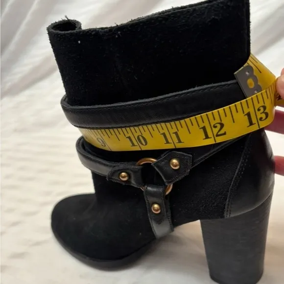 UGG Dandridge Black Suede Leather Harness High Heel Ankle Boots Womens Size 8