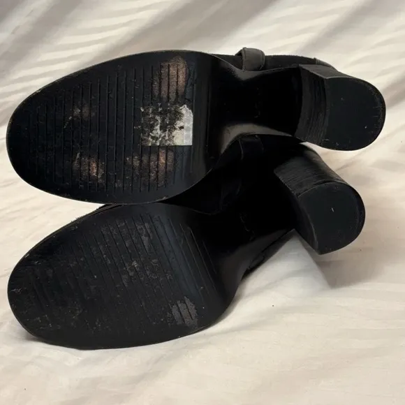 UGG Dandridge Black Suede Leather Harness High Heel Ankle Boots Womens Size 8