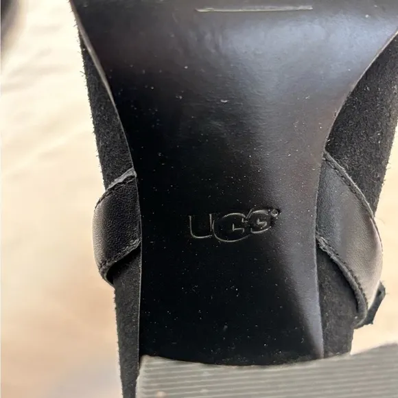UGG Dandridge Black Suede Leather Harness High Heel Ankle Boots Womens Size 8