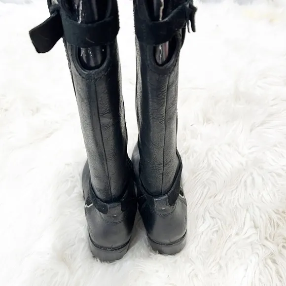 Ugg Darcie black leather tall knee high boots women's sz 5