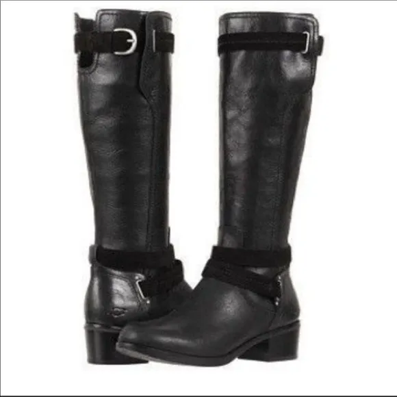 Ugg Darcie black leather tall knee high boots women's sz 5