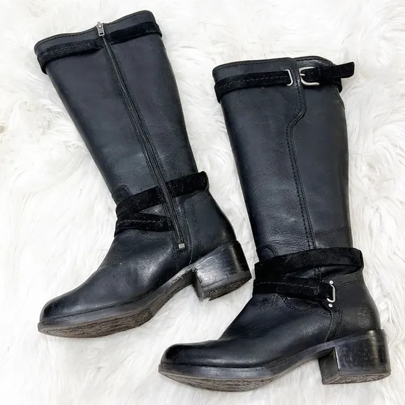 Ugg Darcie black leather tall knee high boots women's sz 5