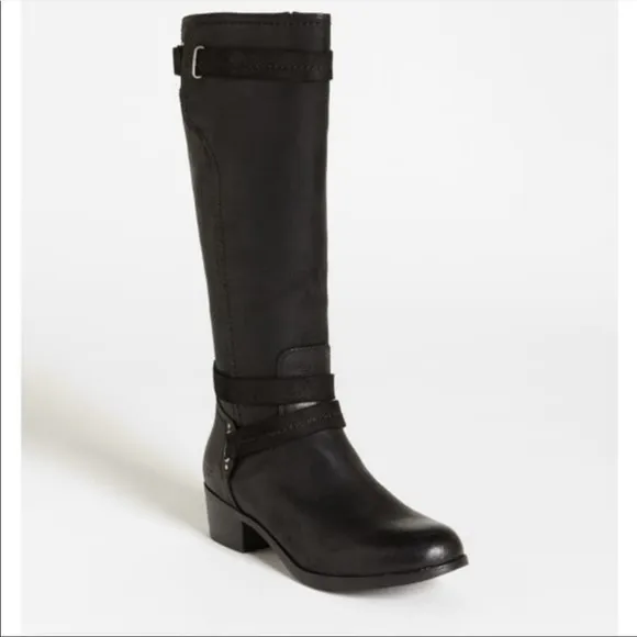 Ugg Darcie black leather tall knee high boots women's sz 5