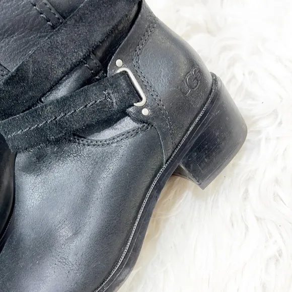 Ugg Darcie black leather tall knee high boots women's sz 5