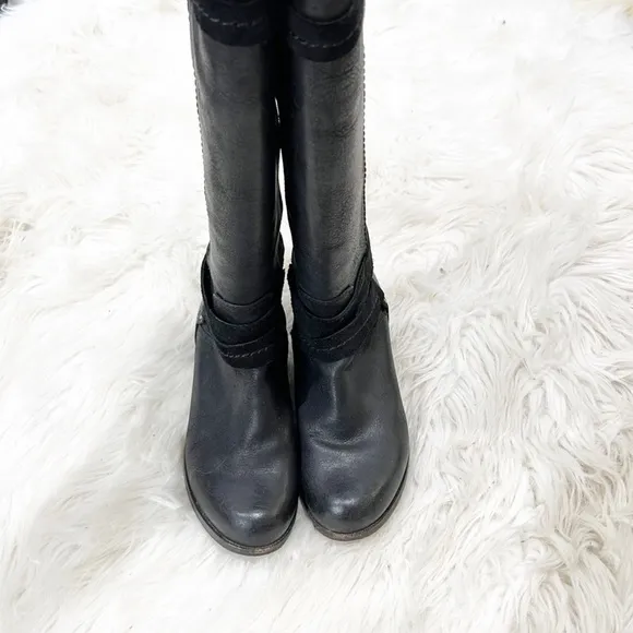 Ugg Darcie black leather tall knee high boots women's sz 5