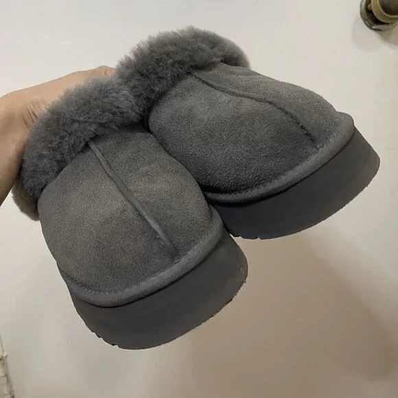 UGG disquette slipper charcoal gray sherpa lined slip on shoes size US 10