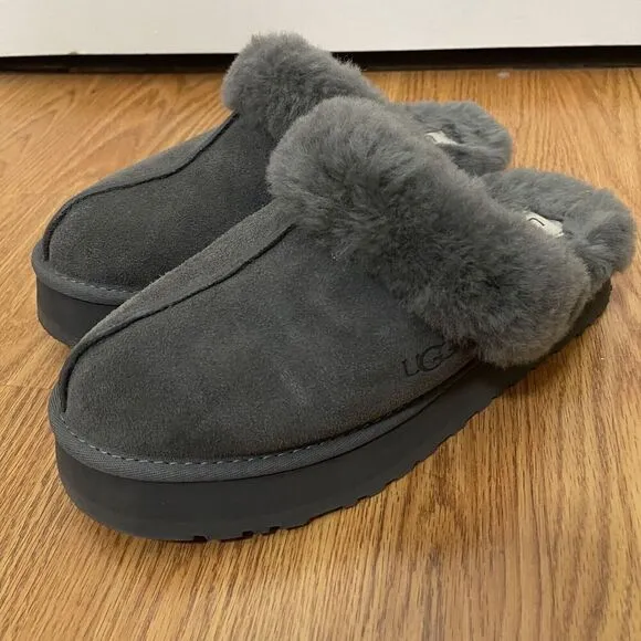 UGG disquette slipper charcoal gray sherpa lined slip on shoes size US 10