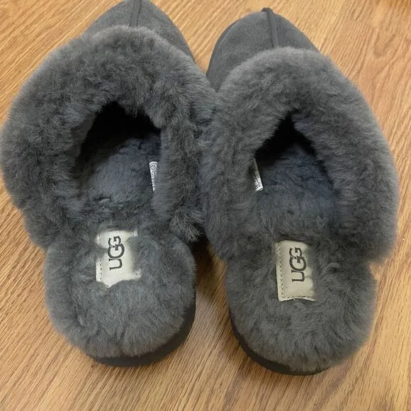 UGG disquette slipper charcoal gray sherpa lined slip on shoes size US 10
