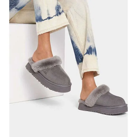 UGG disquette slipper charcoal gray sherpa lined slip on shoes size US 10