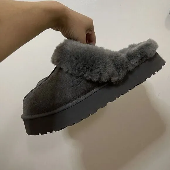 UGG disquette slipper charcoal gray sherpa lined slip on shoes size US 10