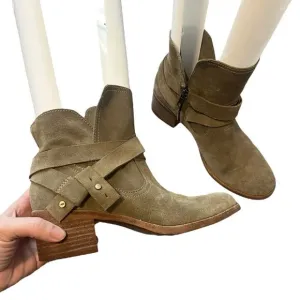 UGG Elora Women’s Suede Crisscross Strap Ankle boots booties sz 9 Beige Y2K