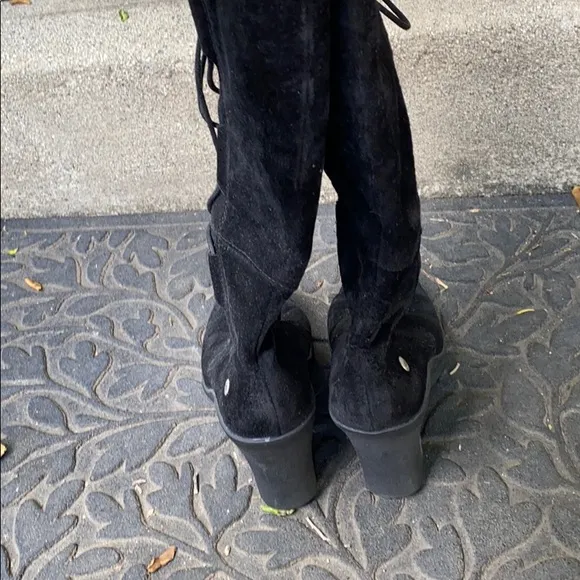 UGG Elsey Suede Lace Up Black Wedge Boots