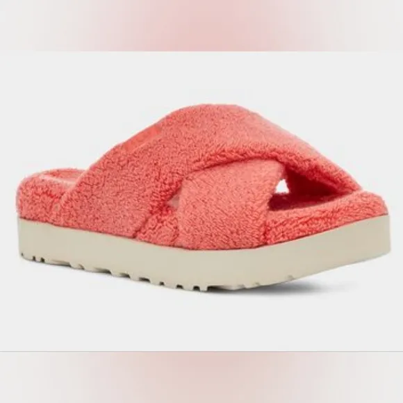 Ugg Fuzz Sugar Terry Cross Slide Sandals Peach Bliss