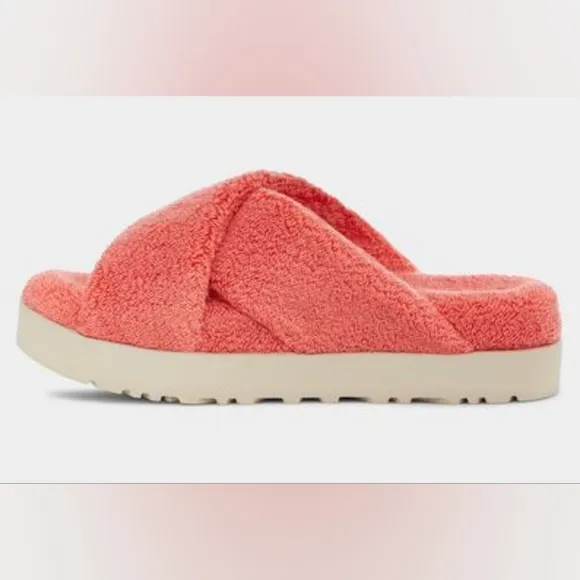 Ugg Fuzz Sugar Terry Cross Slide Sandals Peach Bliss