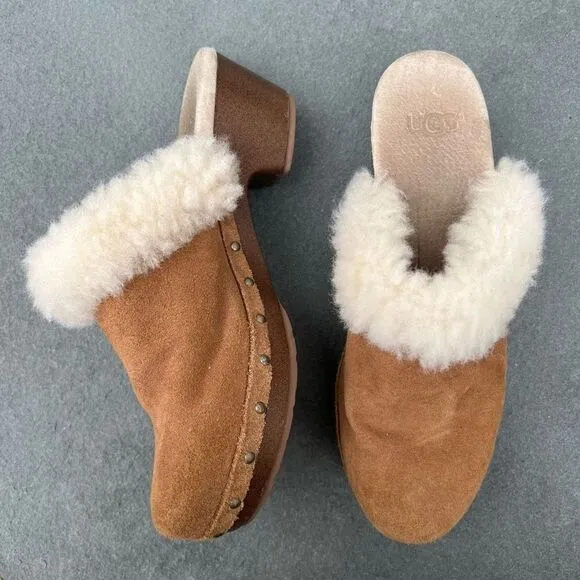Ugg Kalie Suede Shearling Clogs Y2K Style Chestnut Brown Shoes Big Kid’s size 4