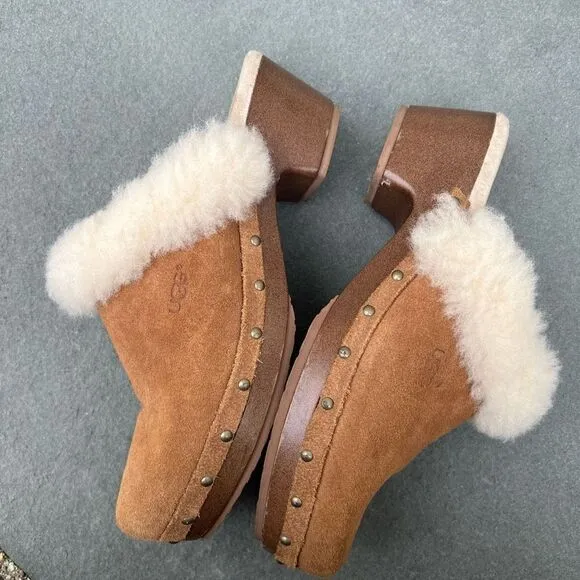 Ugg Kalie Suede Shearling Clogs Y2K Style Chestnut Brown Shoes Big Kid’s size 4