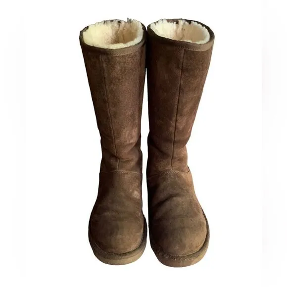 Ugg Knightsbridge Brown Tall Sherpa Lined Zipper Back Boots Sz 8