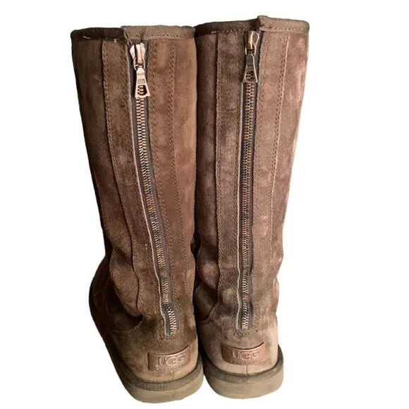 Ugg Knightsbridge Brown Tall Sherpa Lined Zipper Back Boots Sz 8