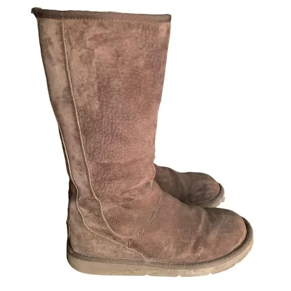 Ugg Knightsbridge Brown Tall Sherpa Lined Zipper Back Boots Sz 8